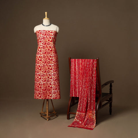 Red - 3pc cotton unstitched kutch batik dress material 08