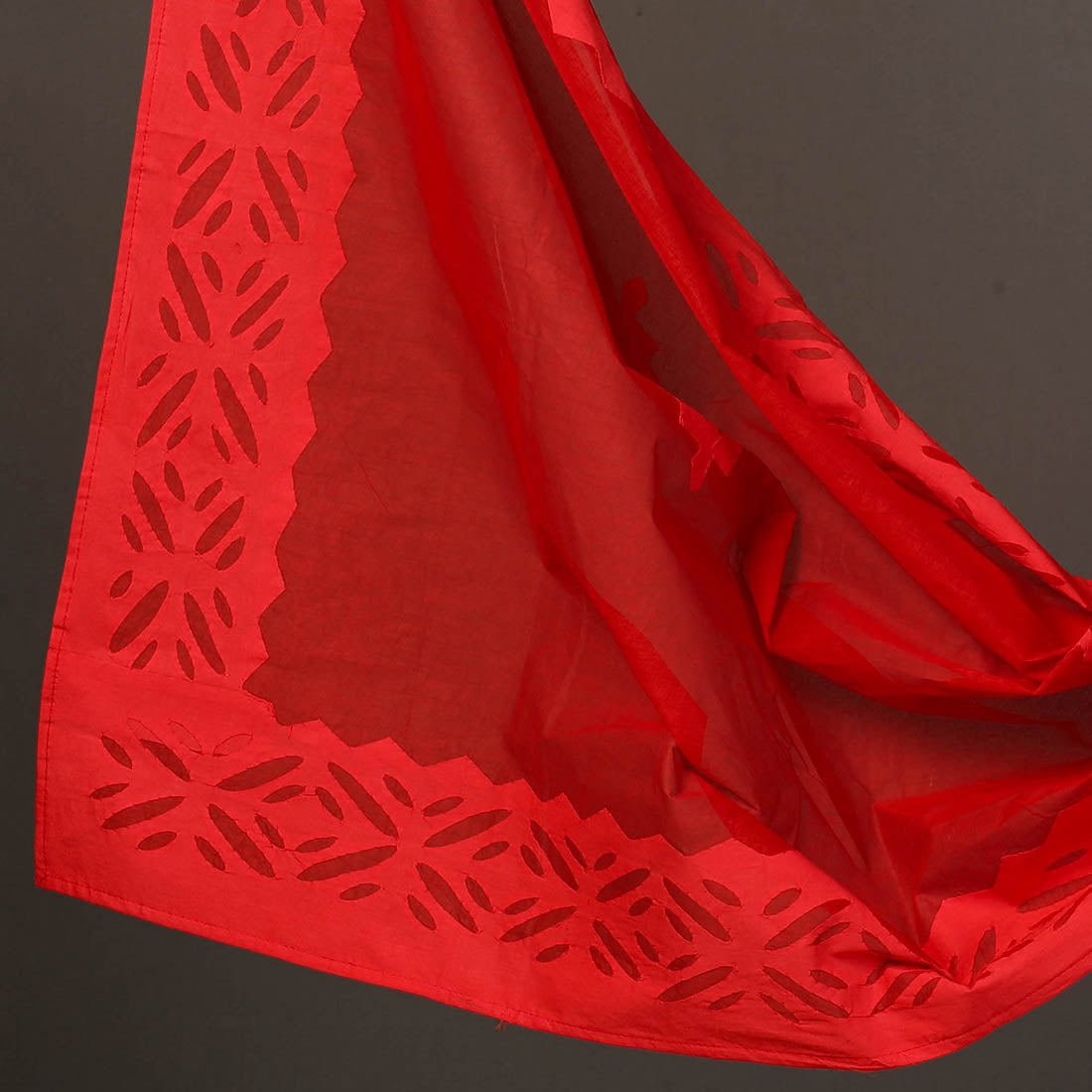 Buy Red 3pc Cut Work Cotton Barmer Applique Dress Material