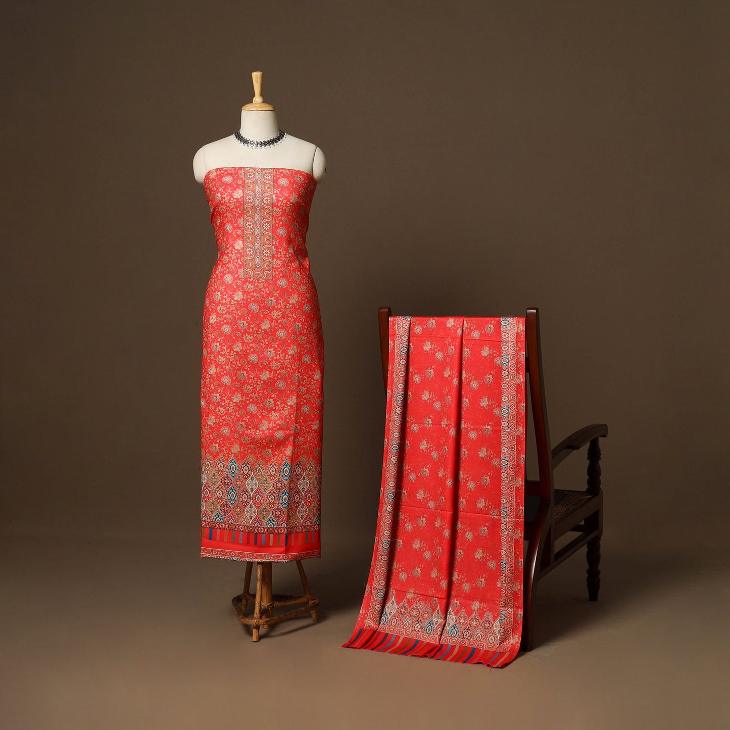 Red - 3pc digital merino wool unstitched dress material 44