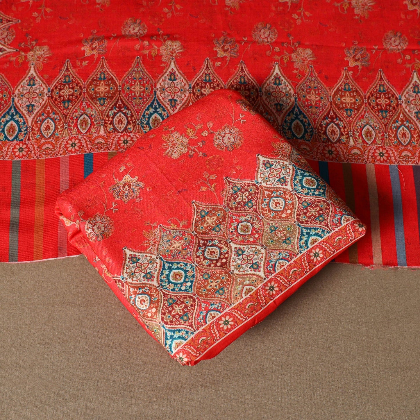 Red - 3pc digital merino wool unstitched dress material 44