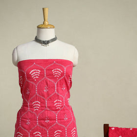 Red 3pc Embroidered Unstitched Kutch Bandhani Dress Material