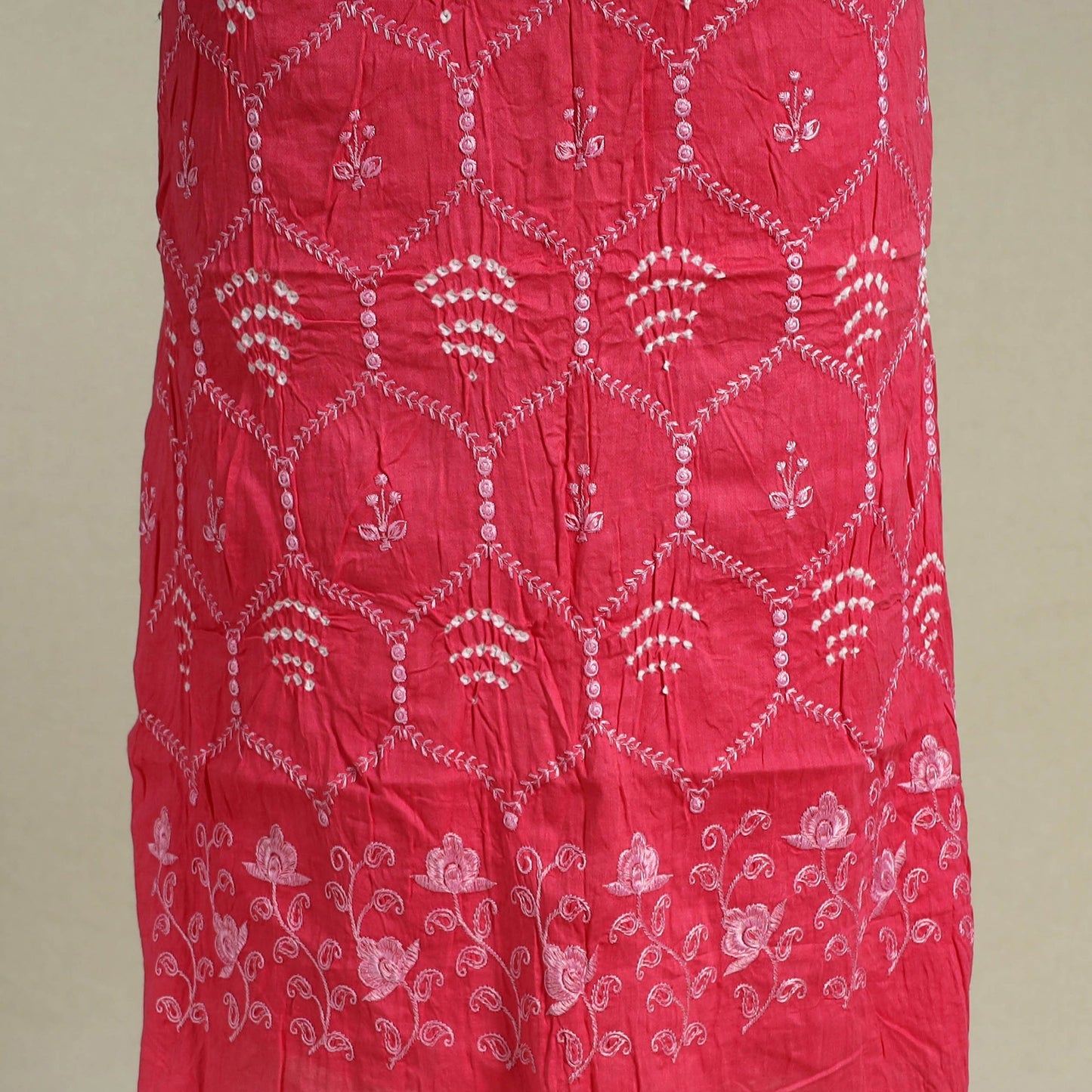 Red 3pc Embroidered Unstitched Kutch Bandhani Dress Material