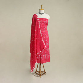 Red 3pc Embroidered Unstitched Kutch Bandhani Dress Material