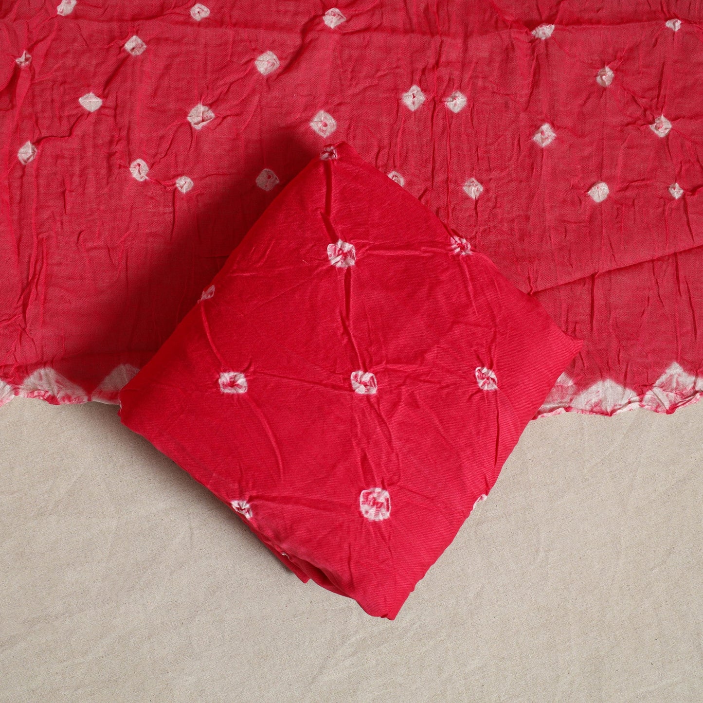 Red 3pc Embroidered Unstitched Kutch Bandhani Dress Material