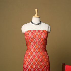 Red - 3pc georgette unstitched heavy zari bandhani &