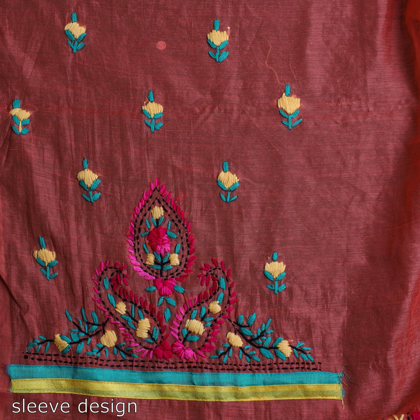 Red Phulkari Embroidery Dress Material 