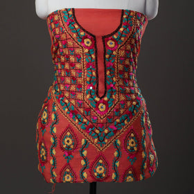 Red Phulkari Embroidery Dress Material 