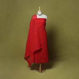 Red - 3pc hand embroidery cotton lucknow chikankari dress