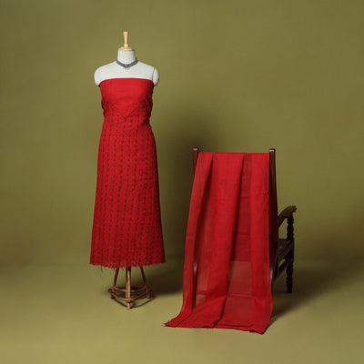Red - 3pc hand embroidery cotton lucknow chikankari dress