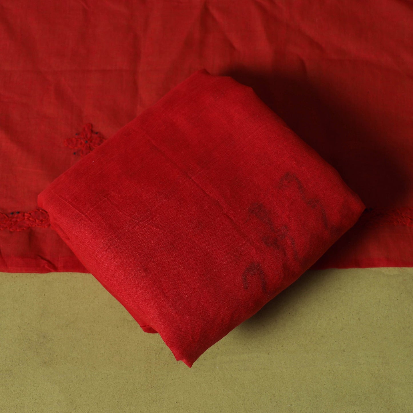 Red - 3pc hand embroidery cotton lucknow chikankari dress