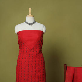 Red - 3pc hand embroidery cotton lucknow chikankari dress