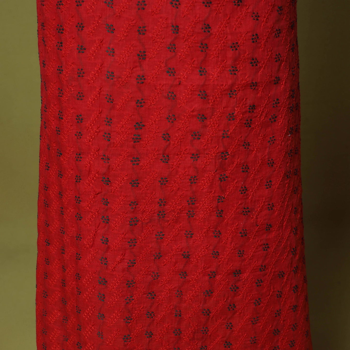 Red - 3pc hand embroidery cotton lucknow chikankari dress