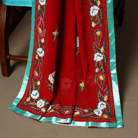 Red - 3pc hand embroidery georgette unstitched phulkari
