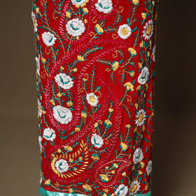 Red - 3pc hand embroidery georgette unstitched phulkari