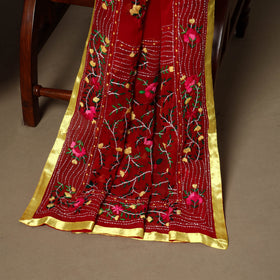 Red - 3pc hand embroidery georgette unstitched phulkari
