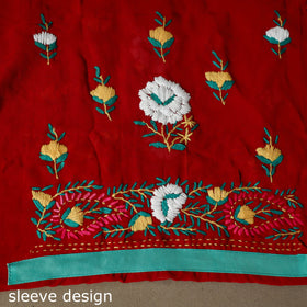 Red - 3pc hand embroidery georgette unstitched phulkari