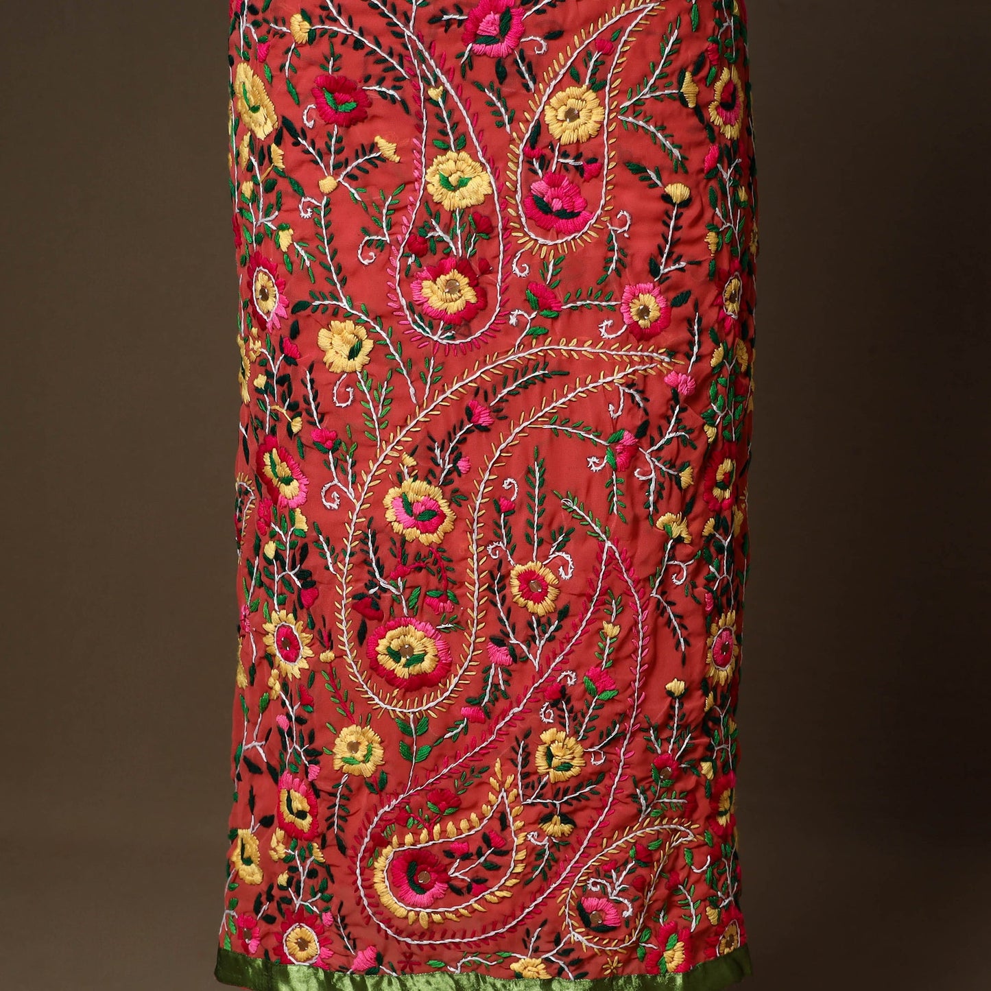 Red - 3pc hand embroidery georgette unstitched phulkari
