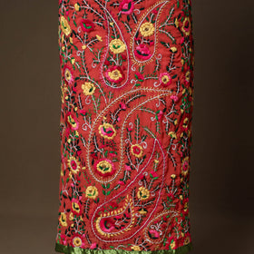 Red - 3pc hand embroidery georgette unstitched phulkari