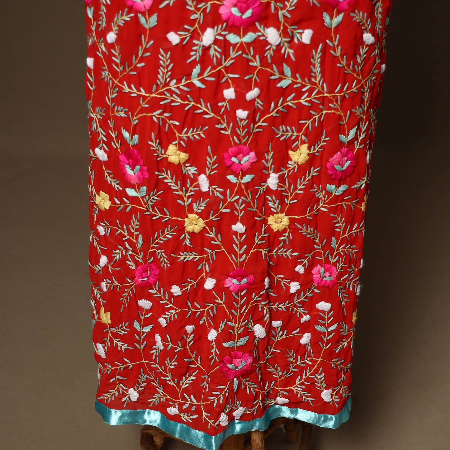 Red - 3pc hand embroidery georgette unstitched phulkari