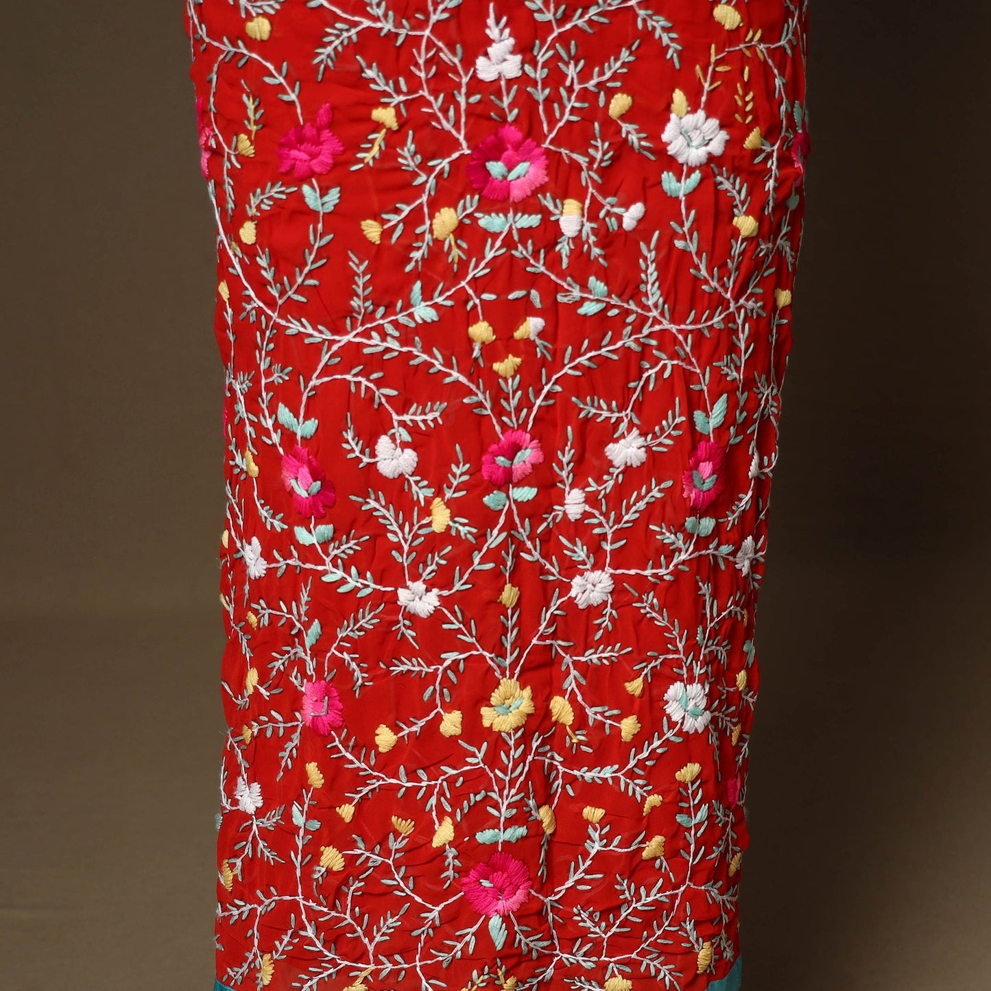 Red - 3pc hand embroidery georgette unstitched phulkari