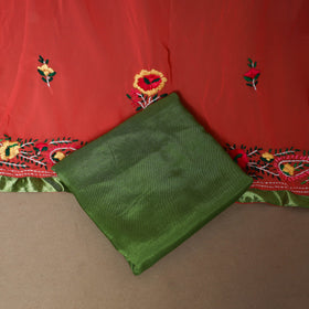 Red - 3pc hand embroidery georgette unstitched phulkari