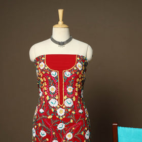 Red - 3pc hand embroidery georgette unstitched phulkari