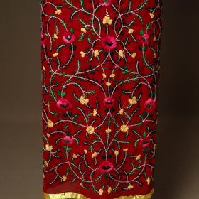 Red - 3pc hand embroidery georgette unstitched phulkari