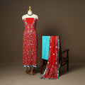 Red - 3pc hand embroidery georgette unstitched phulkari