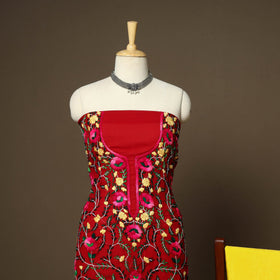 Red - 3pc hand embroidery georgette unstitched phulkari