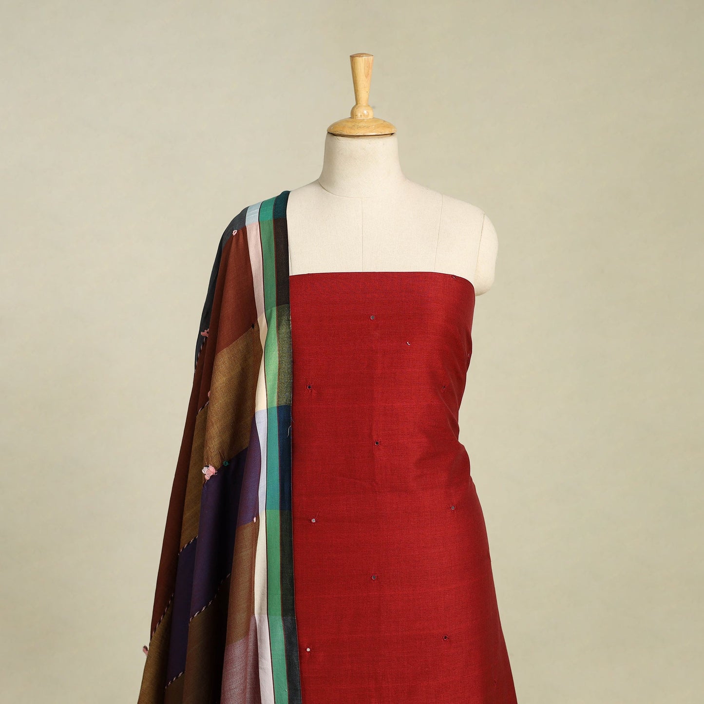  Red 3pc Handloom Cotton Kutch Bhujodi Dress Material