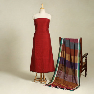  Red 3pc Handloom Cotton Kutch Bhujodi Dress Material