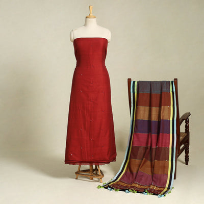  Red 3pc Handloom Cotton Kutch Bhujodi Dress Material