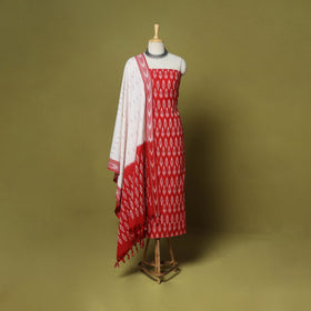 Red - 3pc handloom cotton unstitched pochampally ikat dress