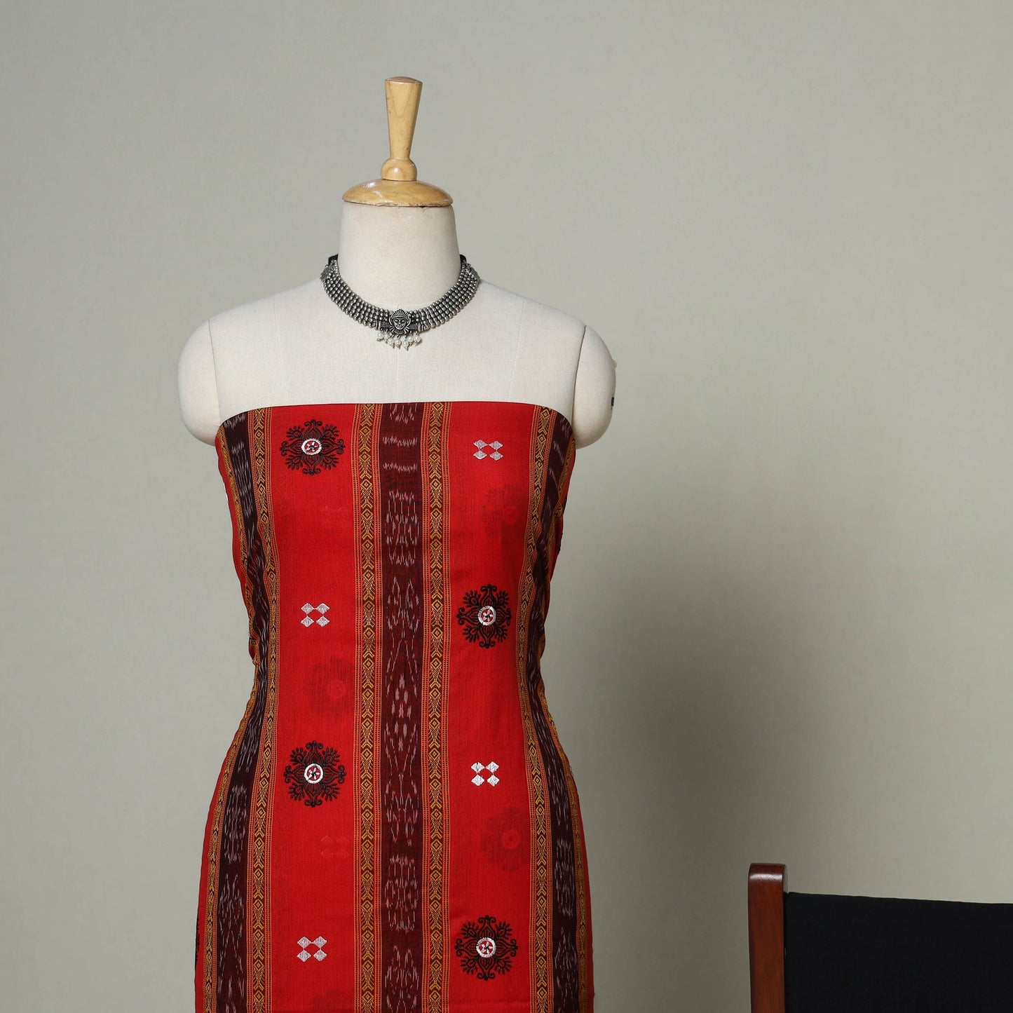 Red - 3pc handloom cotton unstitched sambalpuri dress