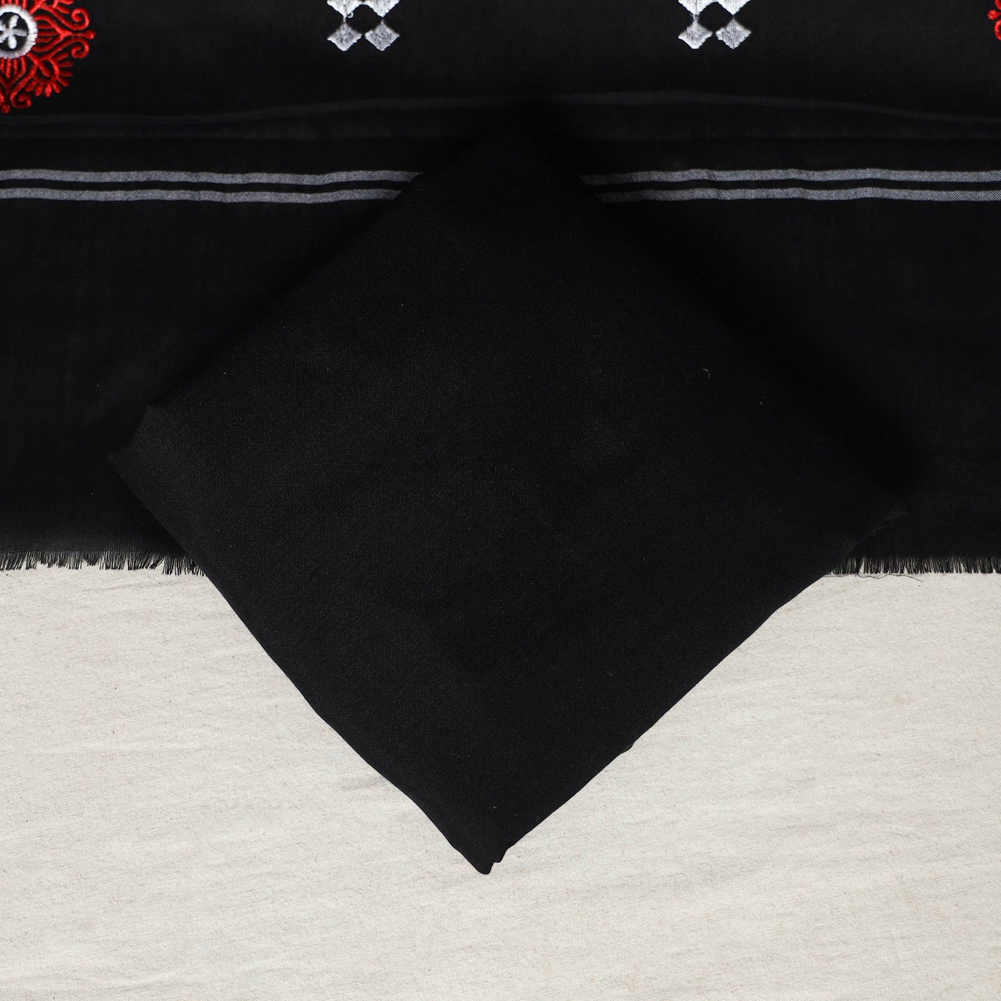 Red - 3pc handloom cotton unstitched sambalpuri dress