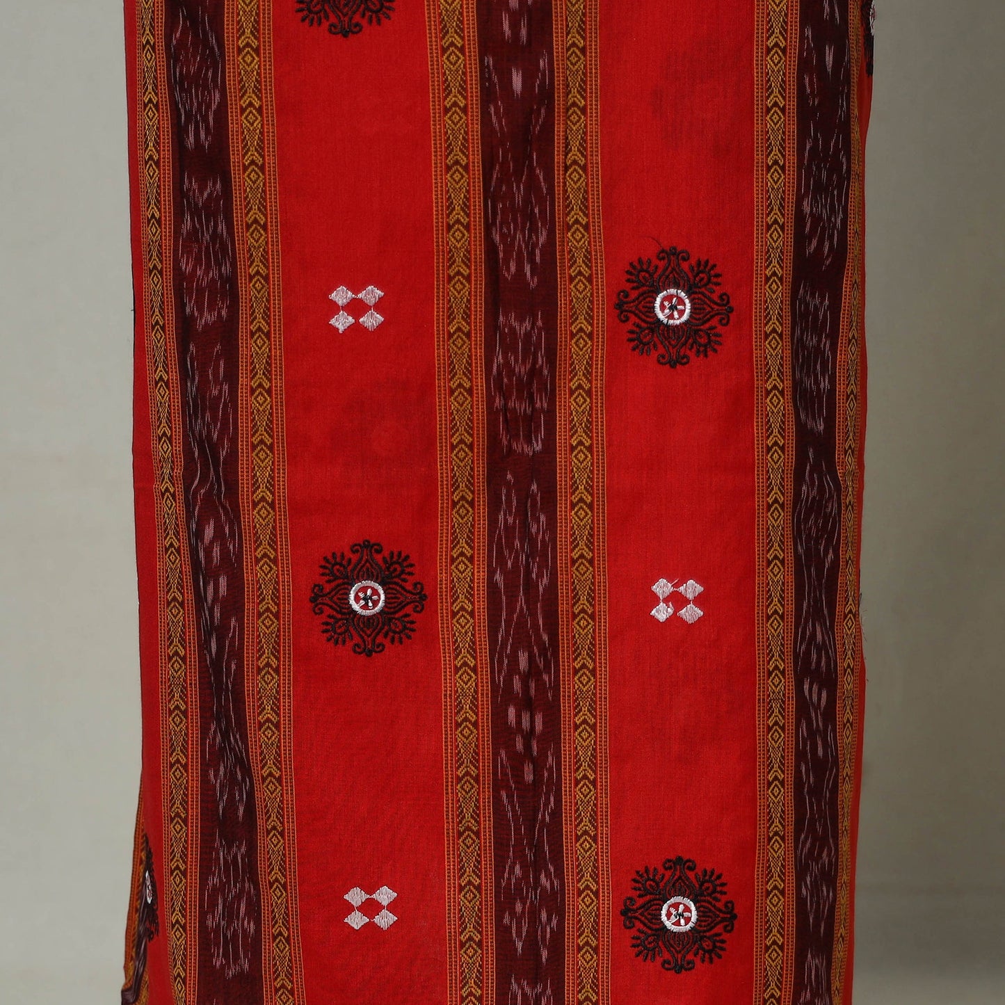 Red - 3pc handloom cotton unstitched sambalpuri dress