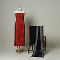 Red - 3pc handloom cotton unstitched sambalpuri dress