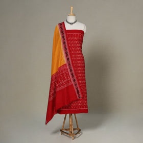 Red - 3pc handloom cotton unstitched sambalpuri dress
