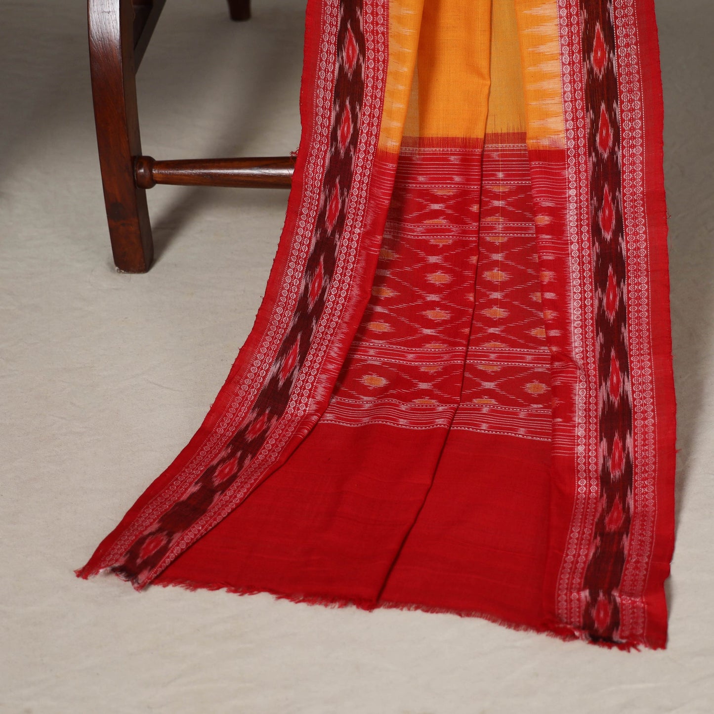 Red - 3pc handloom cotton unstitched sambalpuri dress