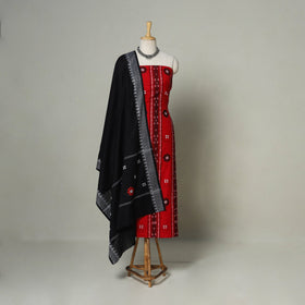 Red - 3pc handloom cotton unstitched sambalpuri dress