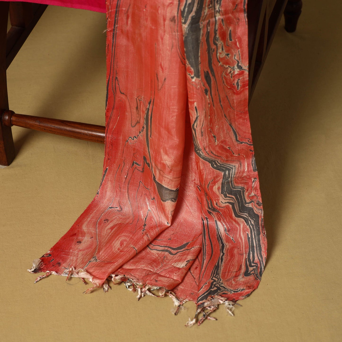 Red - 3pc handloom mulberry unstitched suit material set