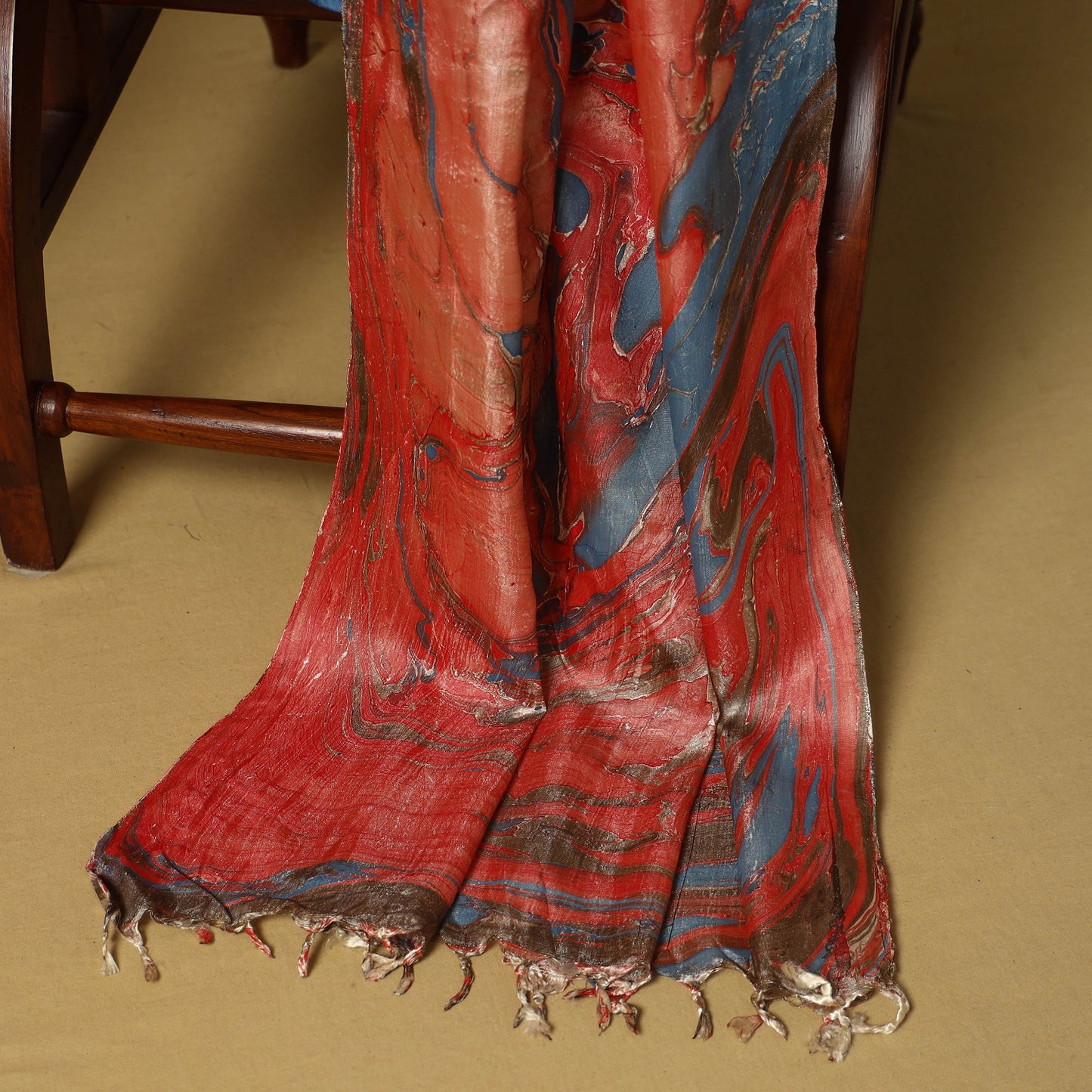 Red - 3pc handloom mulberry unstitched suit material set