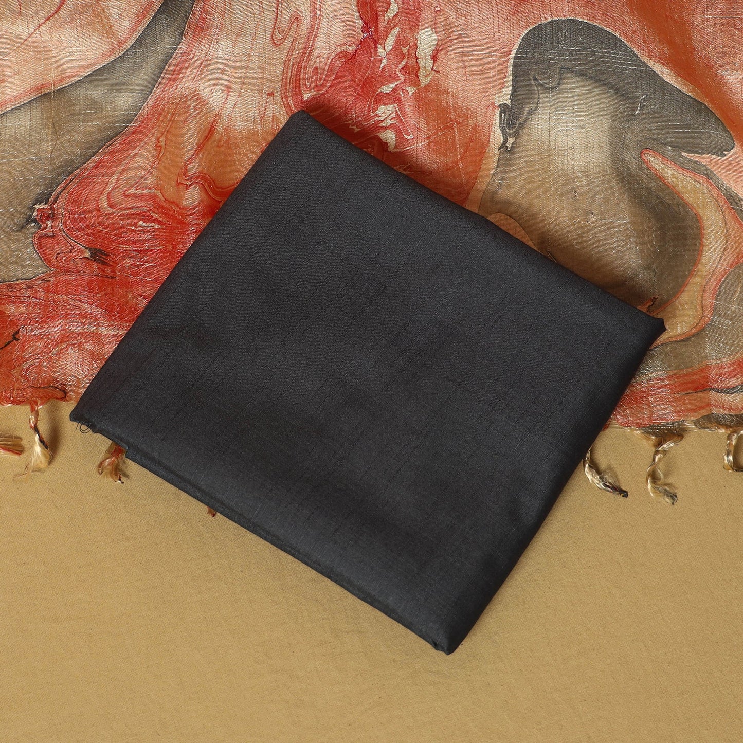 Red - 3pc handloom mulberry unstitched suit material set