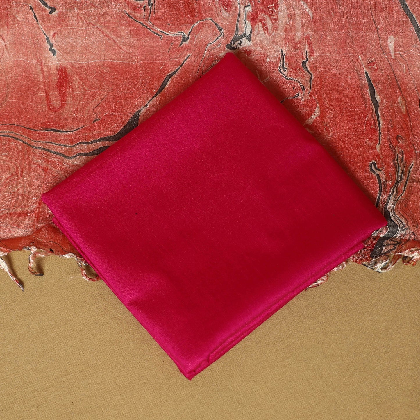 Red - 3pc handloom mulberry unstitched suit material set