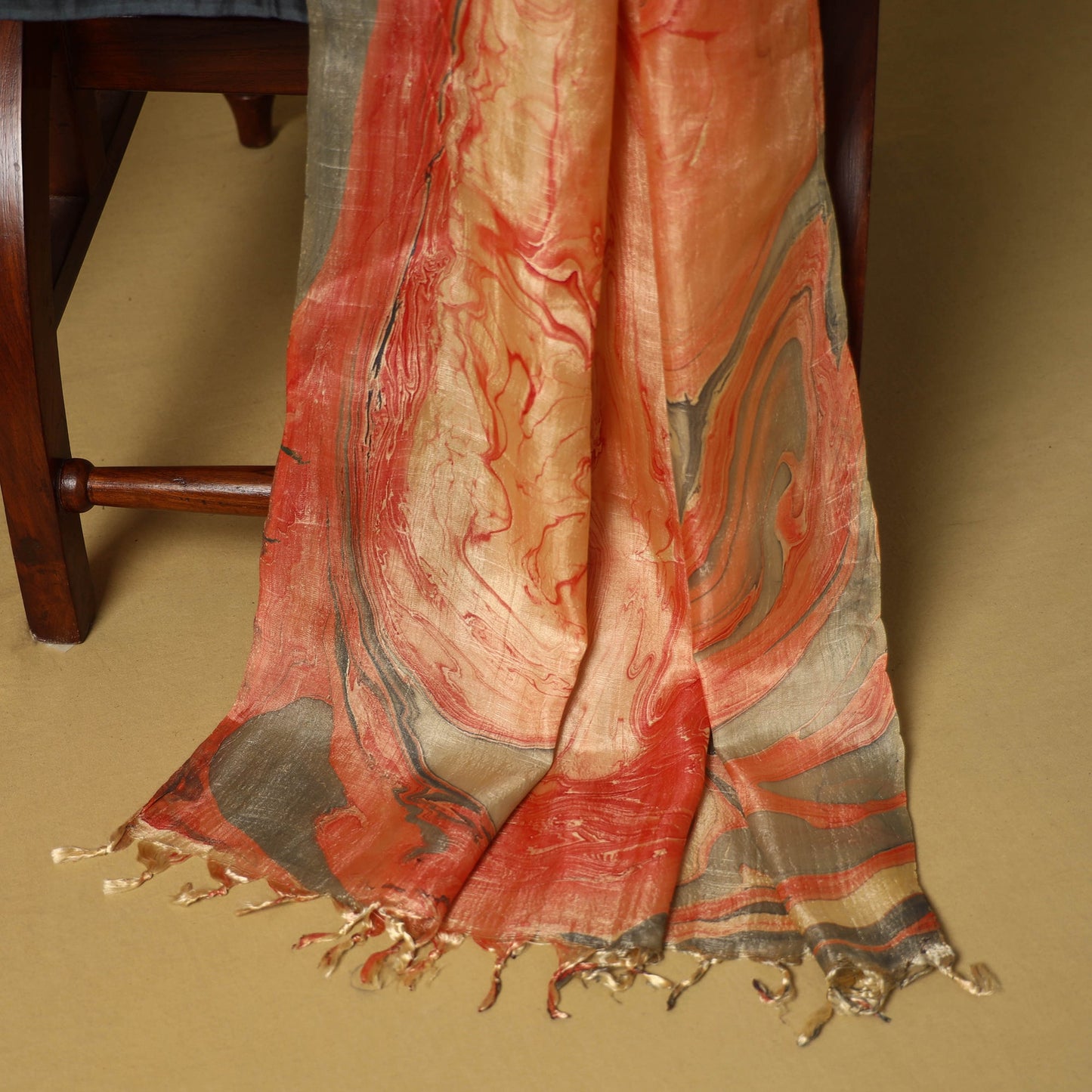 Red - 3pc handloom mulberry unstitched suit material set