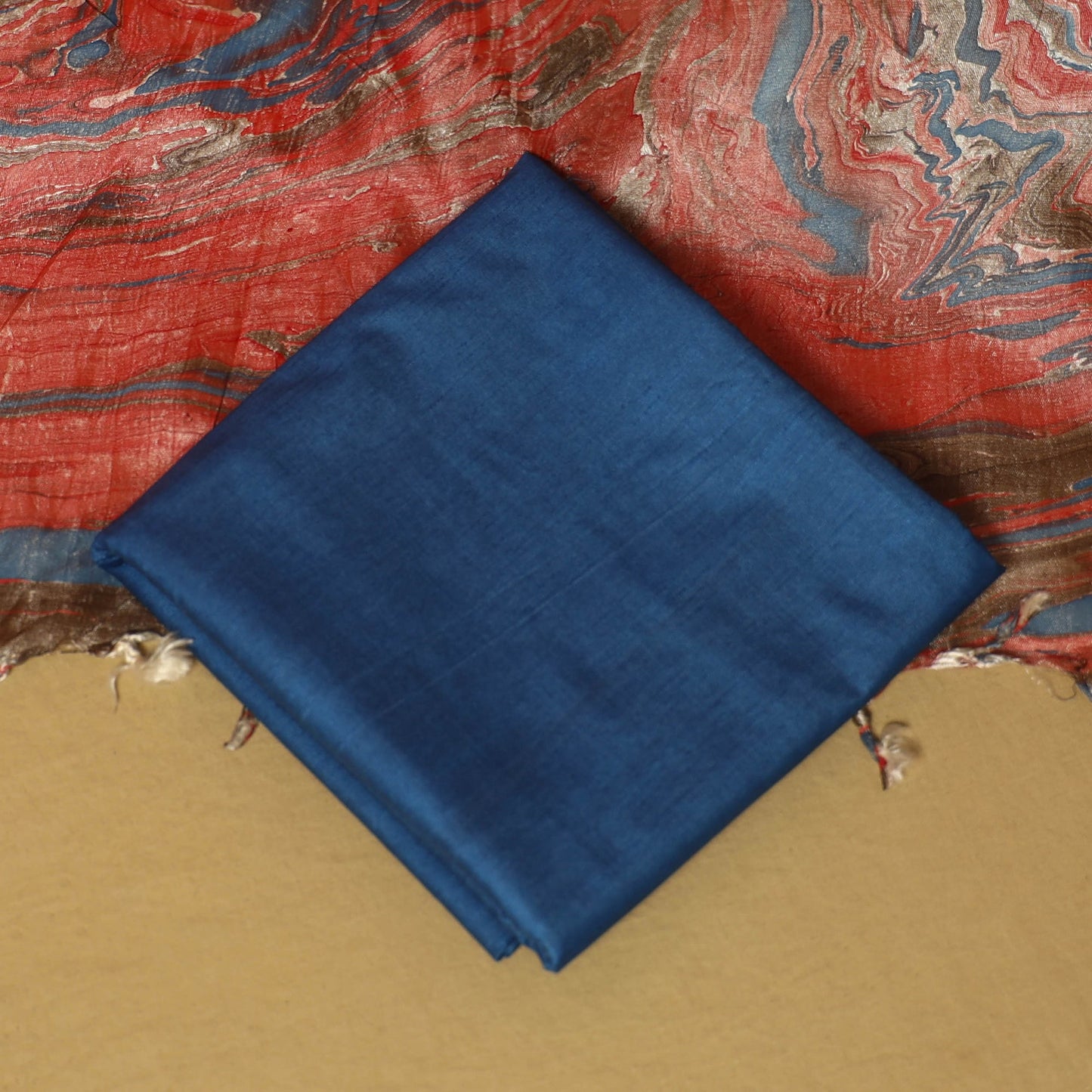 Red - 3pc handloom mulberry unstitched suit material set