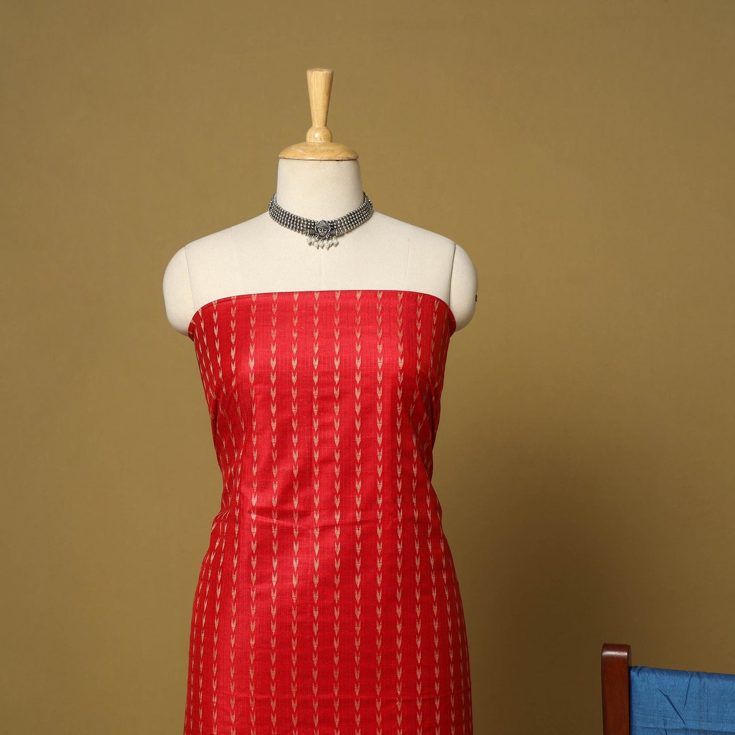 Red - 3pc handloom mulberry unstitched suit material set