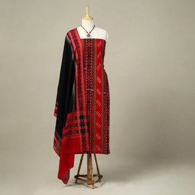 Red 3pc Handloom Sambalpuri Dress Material with Jewellery Set