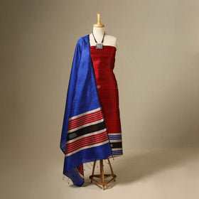 Red 3pc Handloom Tussar Silk Bhagalpuri Dress Material