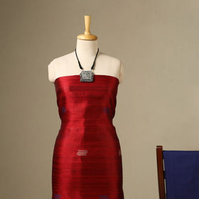 Red 3pc Handloom Tussar Silk Bhagalpuri Dress Material